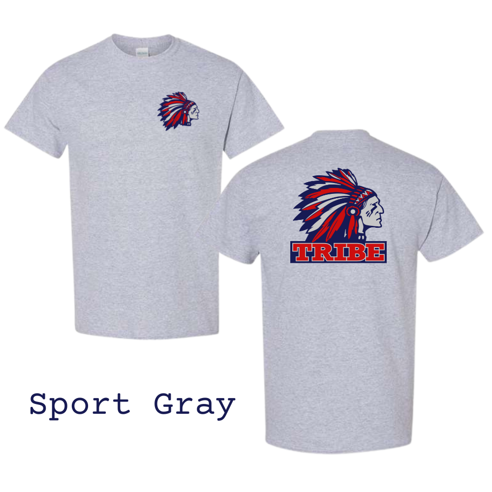 Gray Gildan Heavy Cotton Tee Front Chest & Back Logo (TRIBE)