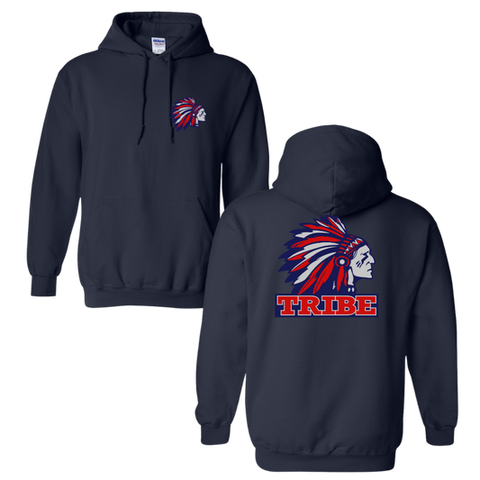 Navy Gildan Softstyle 50/50 Cotton/Polyester Hoodie Front Chest & Full Back logo (TRIBE)