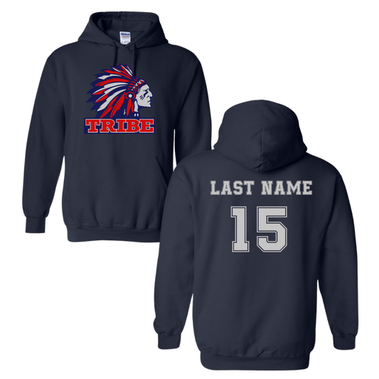 Navy *Personalizable* Navy Gildan Softstyle 50/50 Cotton/Polyester Hoodie Full Front logo and Back Name & Number (TRIBE)