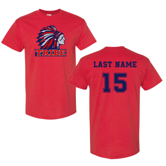 Red *Personalizable* Gildan Heavy Cotton Tee Full Front Logo & Back Name & Number (TRIBE)