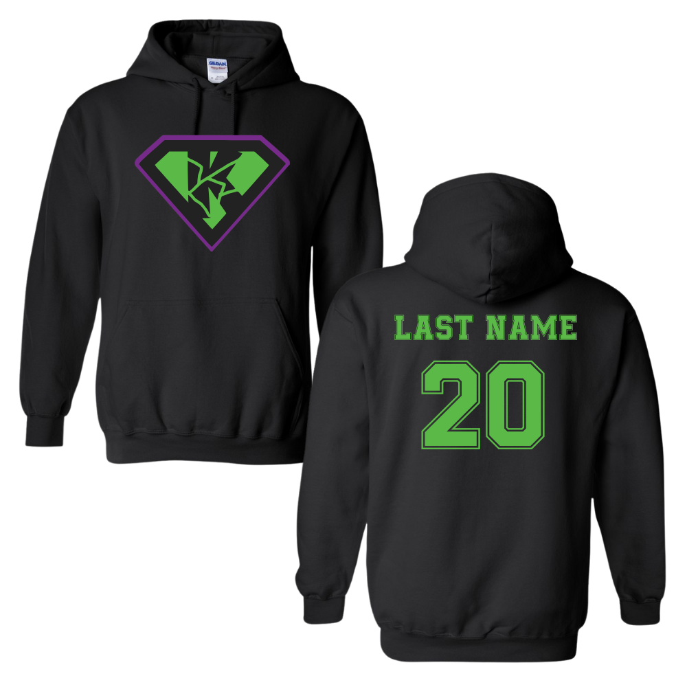*Personalizable* Kryptonite 50/50 Cotton/Polyester Hoodie Full Front Logo/Back Name & Number