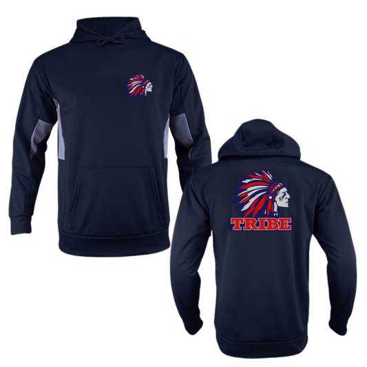 Navy/Charcoal Color-Block Polyester Hoodie with Front Chest & Back Logo (TRIBE)