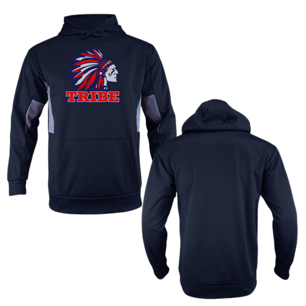 Navy/Charcoal Color-Block Polyester Hoodie with Full Front Logo only (TRIBE)