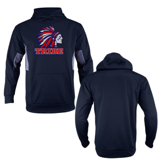 Navy/Charcoal Color-Block Polyester Hoodie with Full Front Logo only (TRIBE)