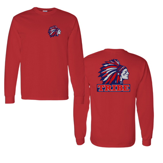 Red Gildan Heavy Cotton Long Sleeve Front Chest & Full Back logo (TRIBE)
