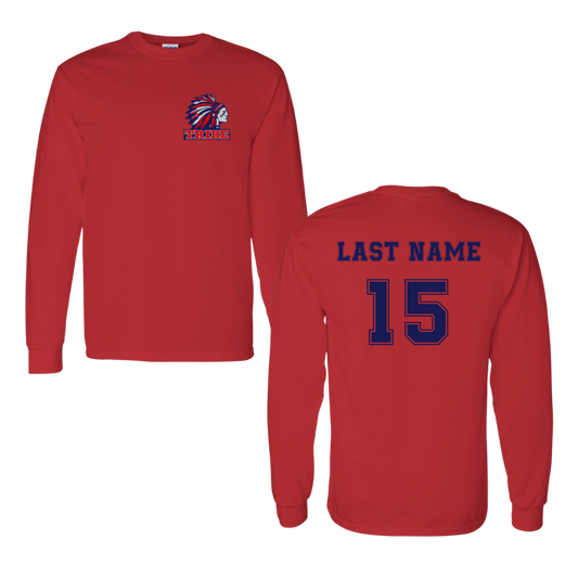 Red *Personalizable* Gildan Heavy Cotton Long Sleeve Full Front Logo & Back Name & Number (TRIBE)