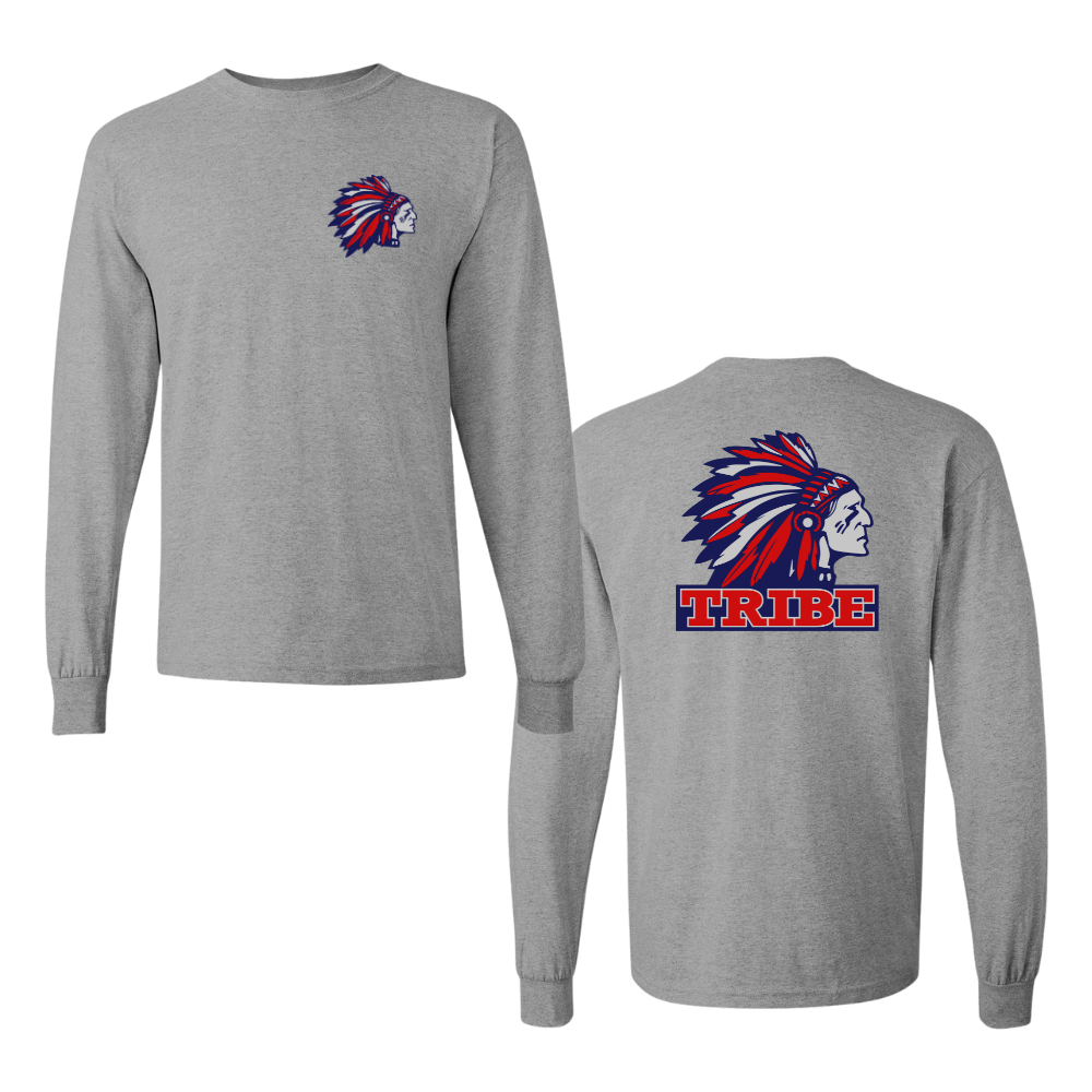 Sport Gray Gildan Heavy Cotton Long Sleeve Front Chest & Full Back logo (TRIBE)