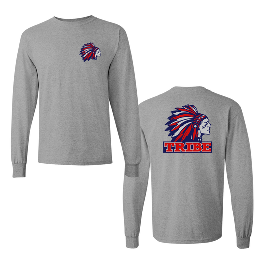 Sport Gray Gildan Heavy Cotton Long Sleeve Front Chest & Full Back logo (TRIBE)
