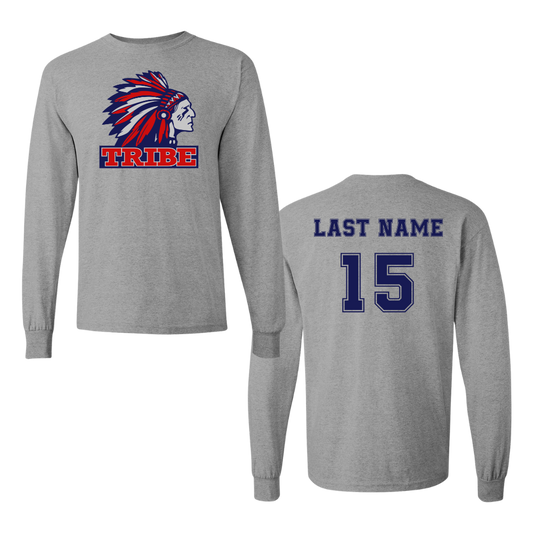 Sport Gray *Personalizable* Gildan Heavy Cotton Long Sleeve Full Front Logo & Back Name & Number (TRIBE)