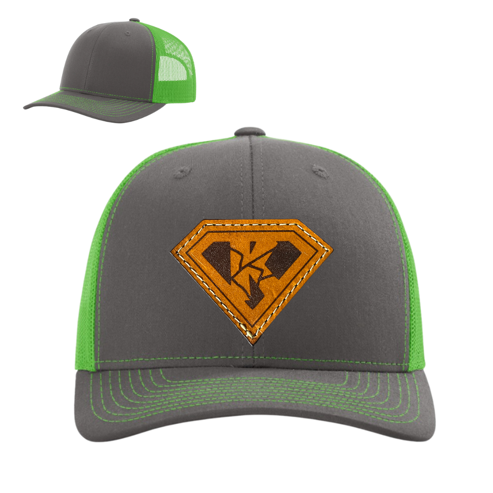 Kryptonite Richardson 112 Charcoal/Neon Green Adult Trucker with Genuine Baseball Glove Leather Patch