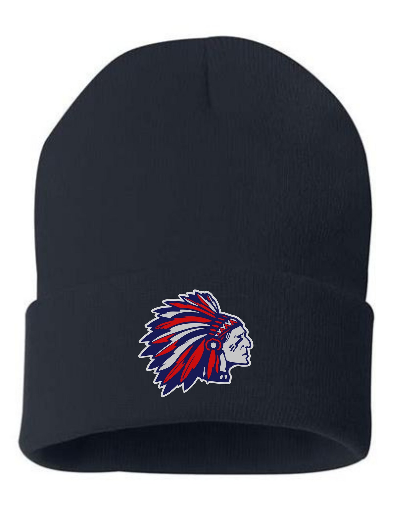 Navy OSFM Cuffed Beanie with Full color Logo printed on leather patch (Tribe)