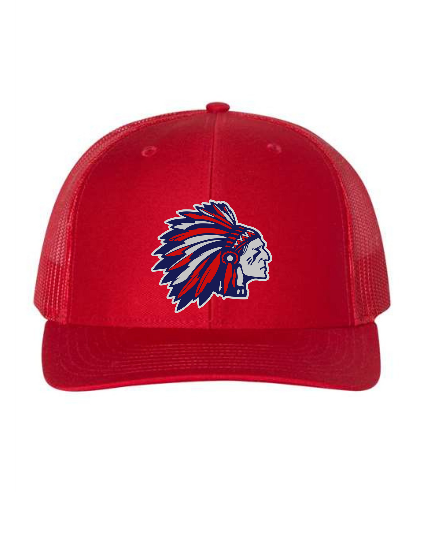 Richardson 112 Solid Red Snapback Trucker Adult OSFM with Full color Logo printed on leather patch (Tribe)
