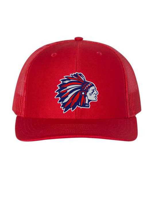 Richardson 112 Solid Red Snapback Trucker Adult OSFM with Full color Logo printed on leather patch (Tribe)