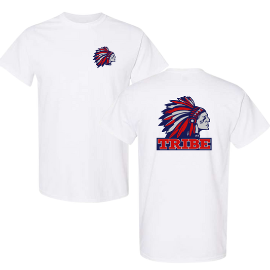 White Gildan Heavy Cotton Tee Front Chest & Back Logo (TRIBE)