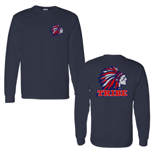 Navy Gildan Heavy Cotton Long Sleeve Front Chest & Full Back logo (TRIBE)