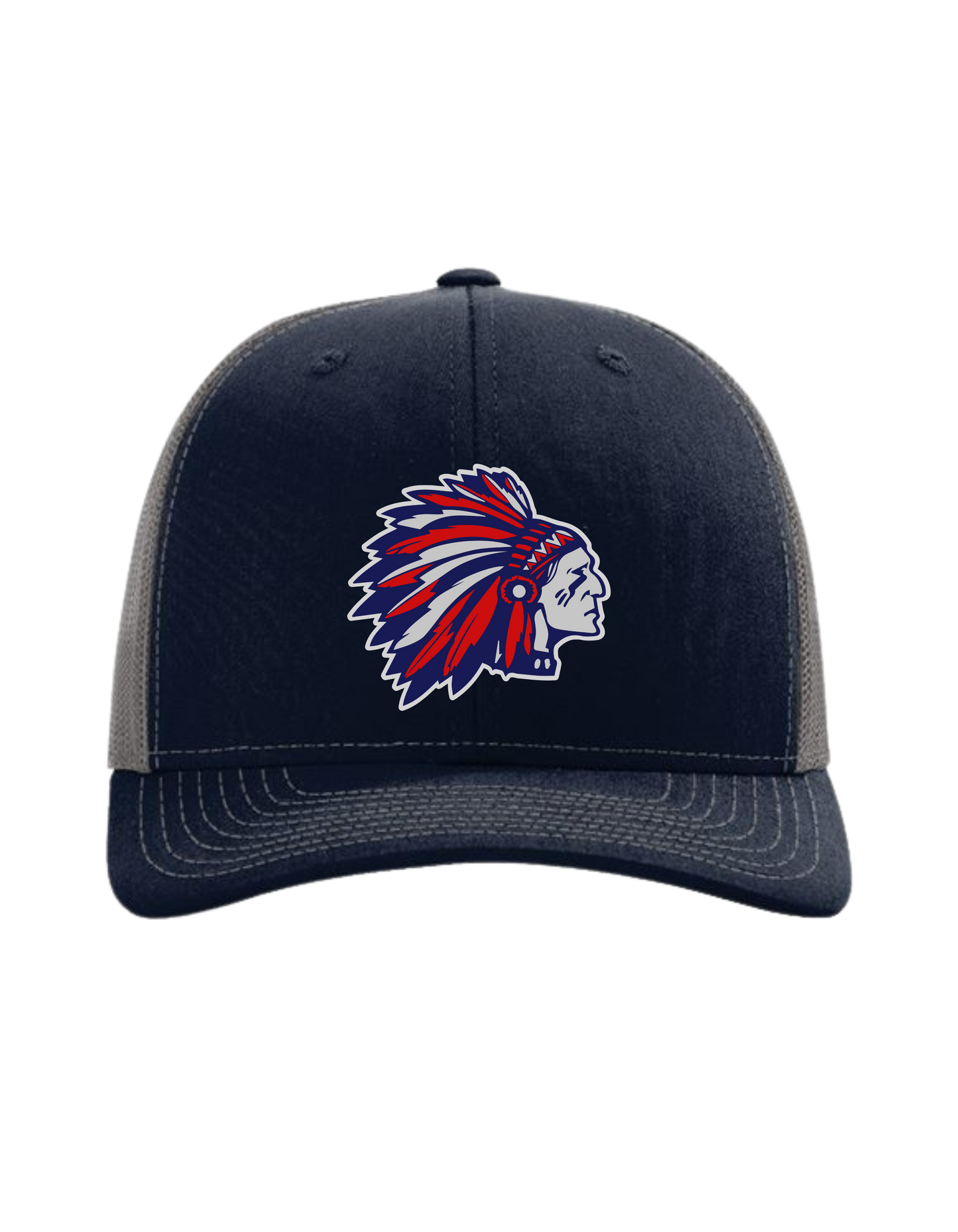 Richardson 112 Navy/Charcoal Snapback Trucker OSFM with Full color Logo printed on leather patch (Tribe)