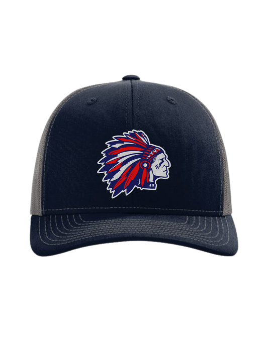 Richardson 112 Navy/Charcoal Snapback Trucker OSFM with Full color Logo printed on leather patch (Tribe)