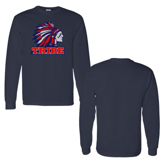 Navy Gildan Heavy Cotton Long Sleeve Front Full Chest Logo Only (TRIBE)
