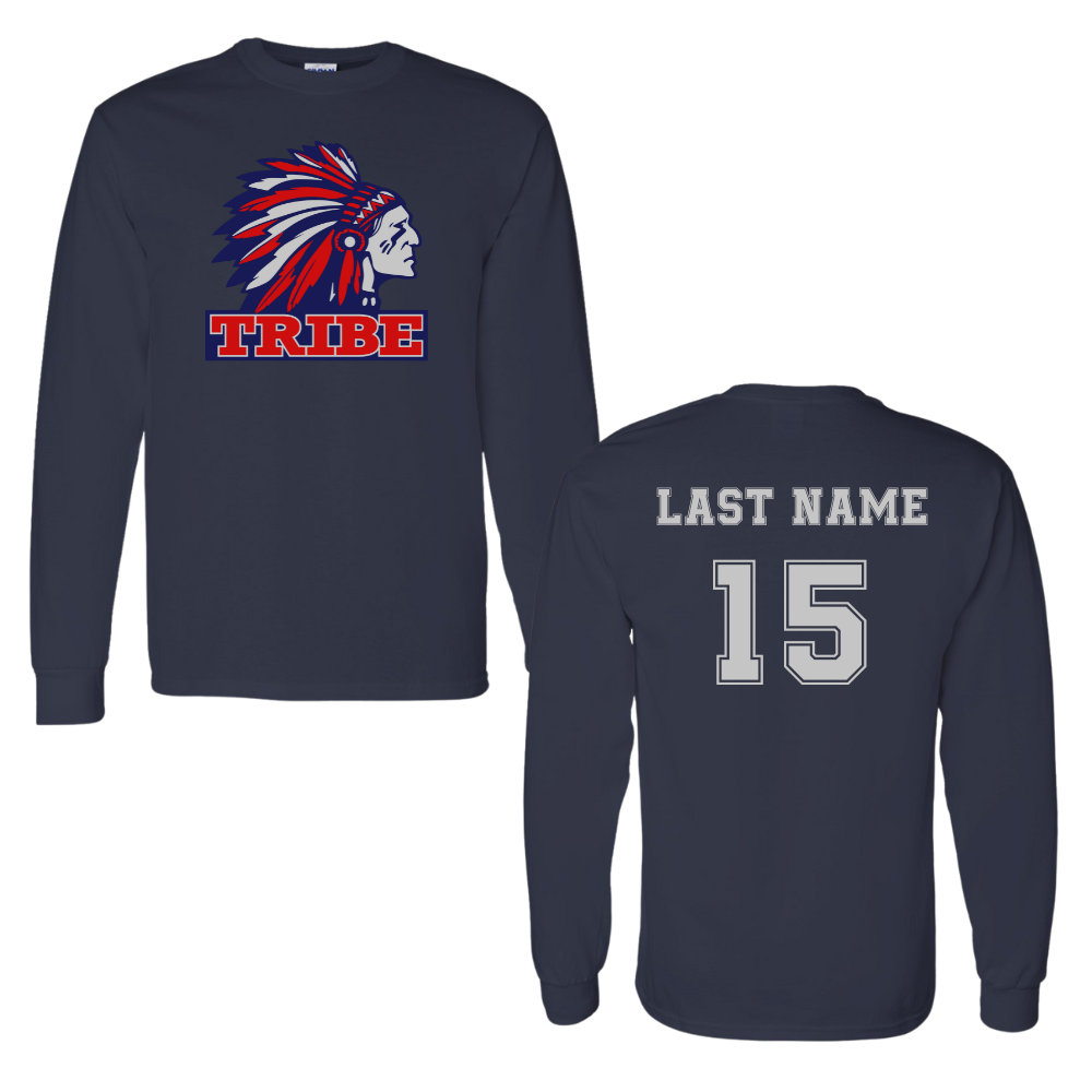 Navy *Personalizable* Gildan Heavy Cotton Long Sleeve Full Front Logo & Back Name & Number (TRIBE)