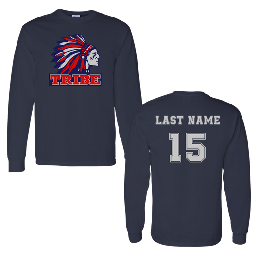 Navy *Personalizable* Gildan Heavy Cotton Long Sleeve Full Front Logo & Back Name & Number (TRIBE)