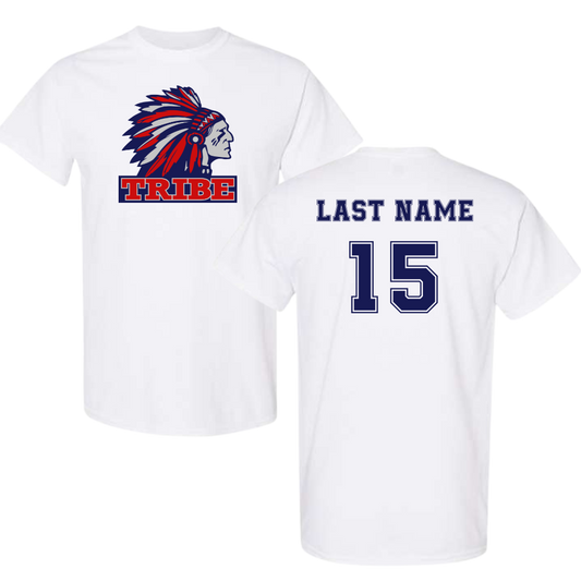 White *Personalizable* Gildan Heavy Cotton Tee Full Front Logo & Back Name & Number (TRIBE)