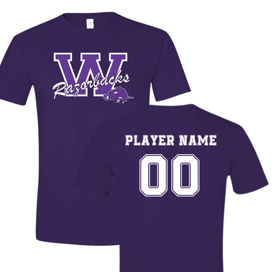 *Personalized* Walhalla Razorbacks Name & Number Cotton Tee-PURPLE