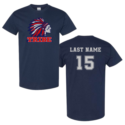 Navy *Personalizable* Gildan Heavy Cotton Tee Full Front Logo & Back Name & Number (TRIBE)