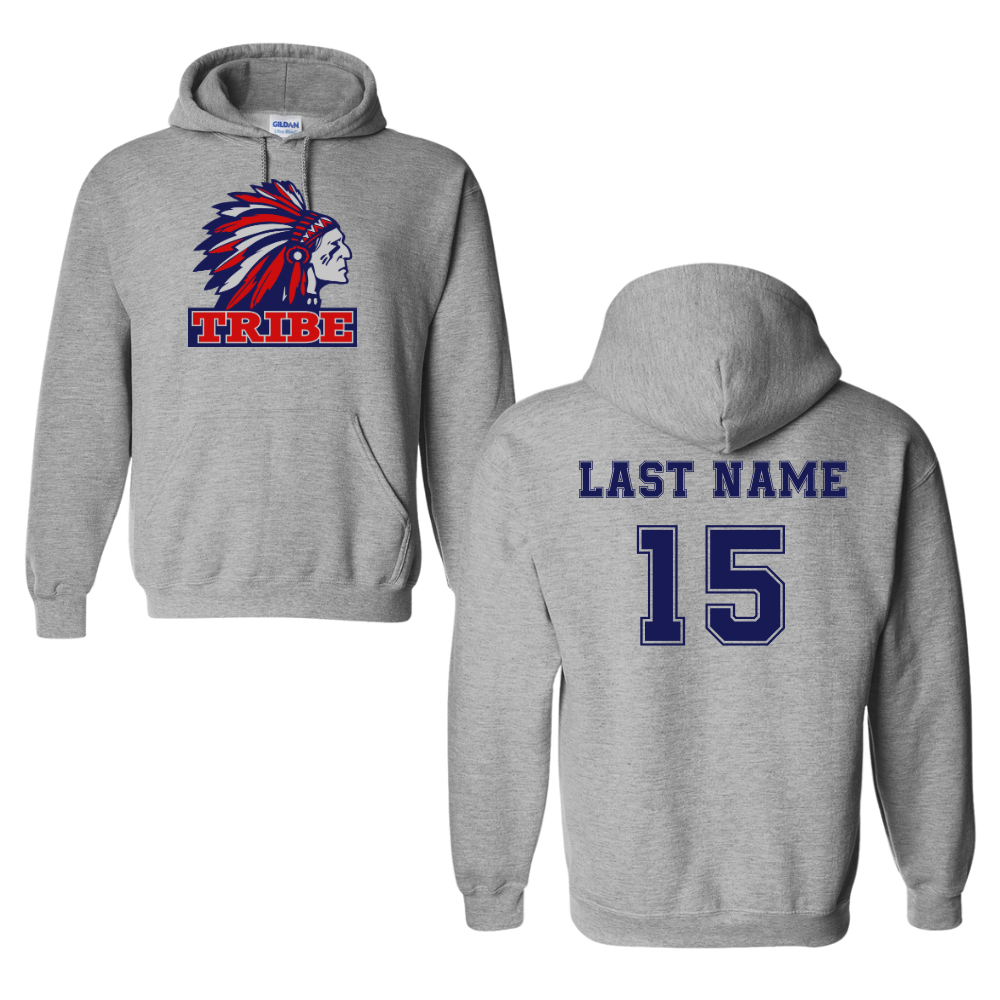 Sport Gray *Personalizable* Gildan Softstyle 50/50 Cotton/Polyester Hoodie Full Front logo and Back Name & Number (TRIBE)