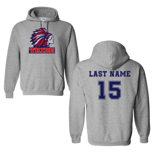 Sport Gray *Personalizable* Gildan Softstyle 50/50 Cotton/Polyester Hoodie Full Front logo and Back Name & Number (TRIBE)