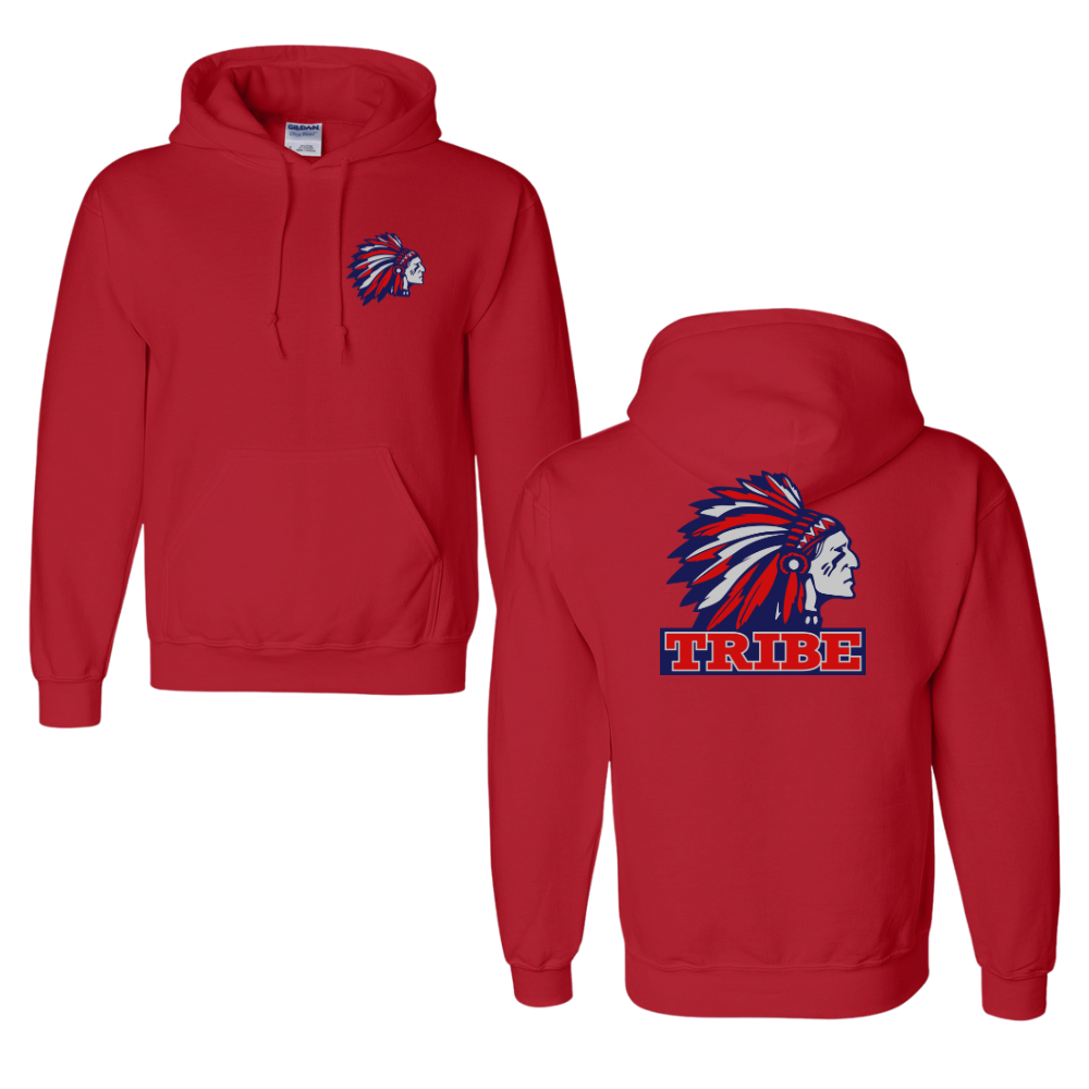 Red Gildan Softstyle 50/50 Cotton/Polyester Hoodie Front Chest & Full Back logo (TRIBE)