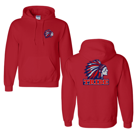 Red Gildan Softstyle 50/50 Cotton/Polyester Hoodie Front Chest & Full Back logo (TRIBE)