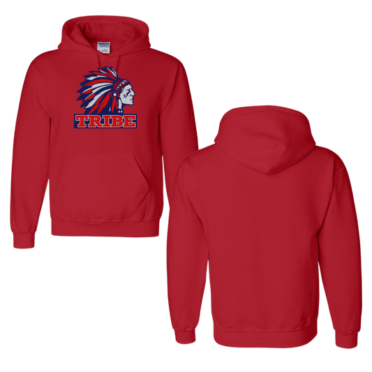 Red Gildan Softstyle 50/50 Cotton/Polyester Hoodie Full Front logo only (TRIBE)
