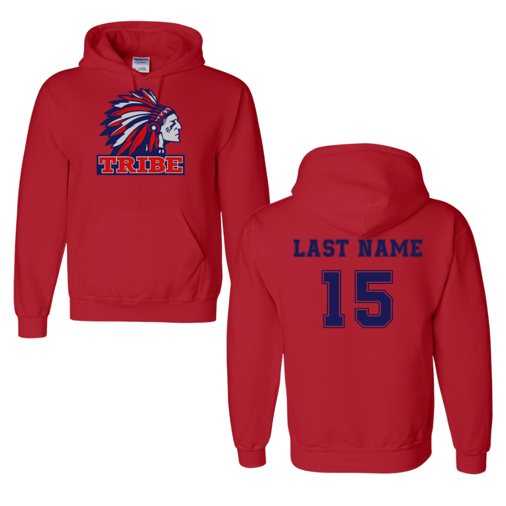 Red *Personalizable* Gildan Softstyle 50/50 Cotton/Polyester Hoodie Full Front logo and Back Name & Number (TRIBE)