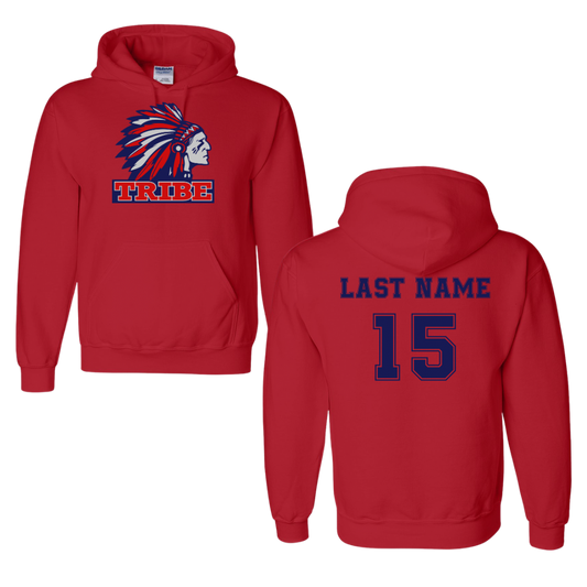 Red *Personalizable* Gildan Softstyle 50/50 Cotton/Polyester Hoodie Full Front logo and Back Name & Number (TRIBE)