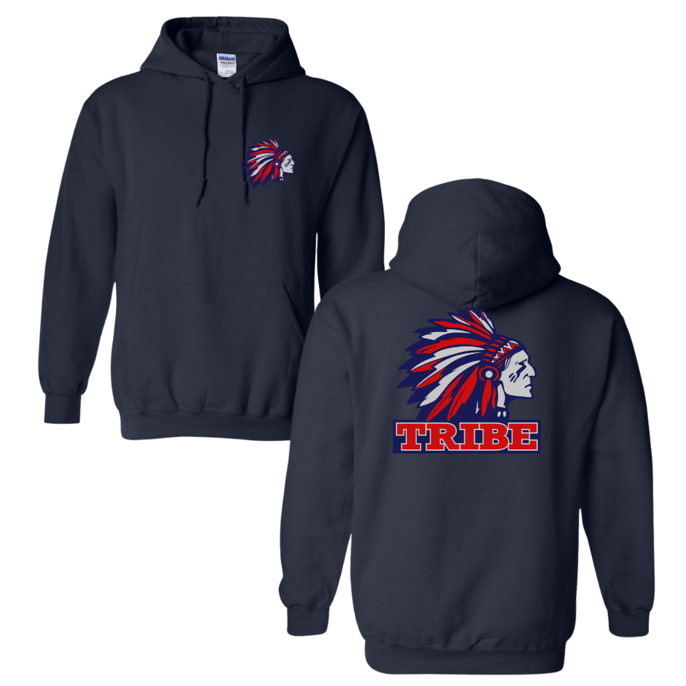Navy Gildan Softstyle 50/50 Cotton/Polyester Hoodie Front Chest & Full Back logo (TRIBE)
