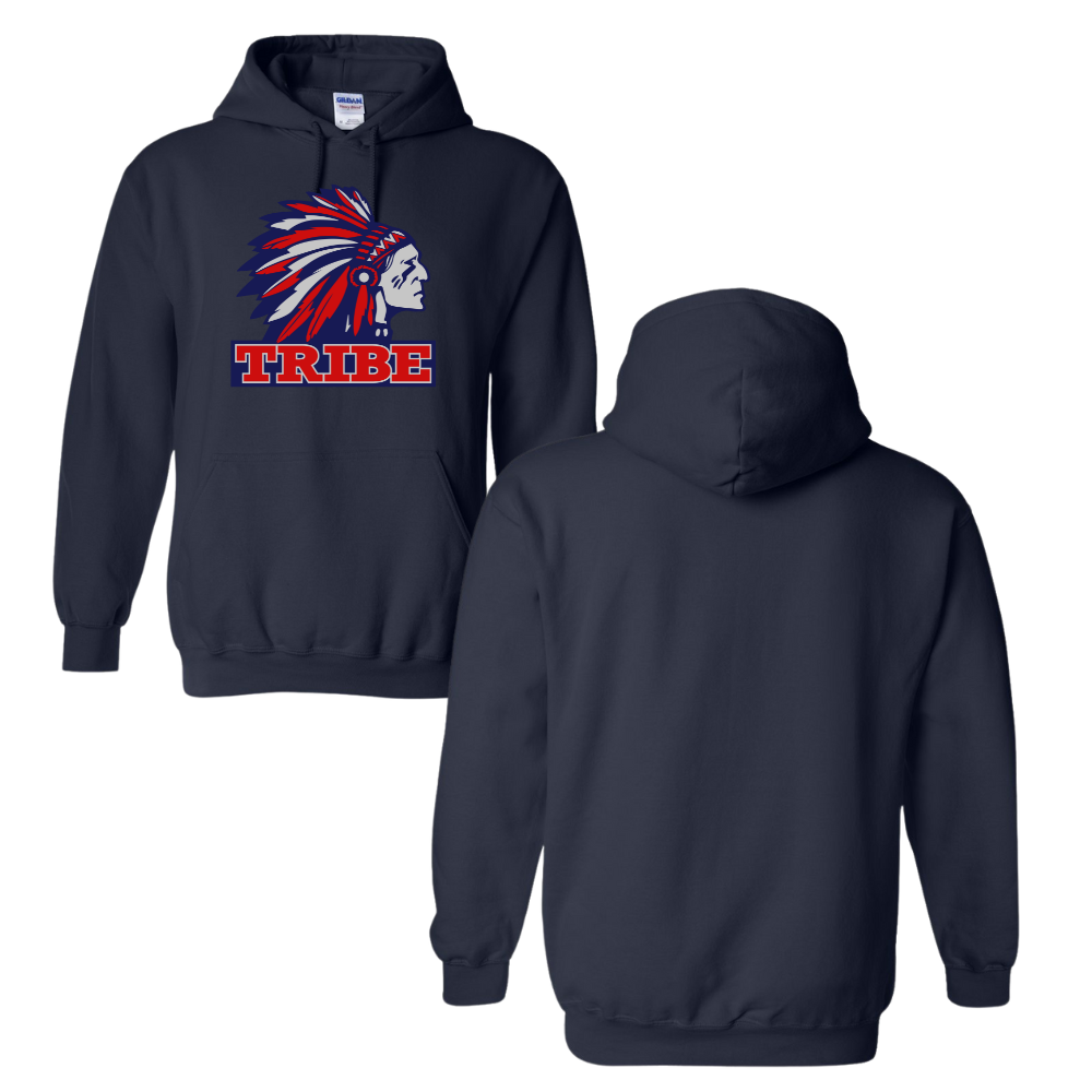 Navy Gildan Softstyle 50/50 Cotton/Polyester Hoodie Full Front logo only (TRIBE)