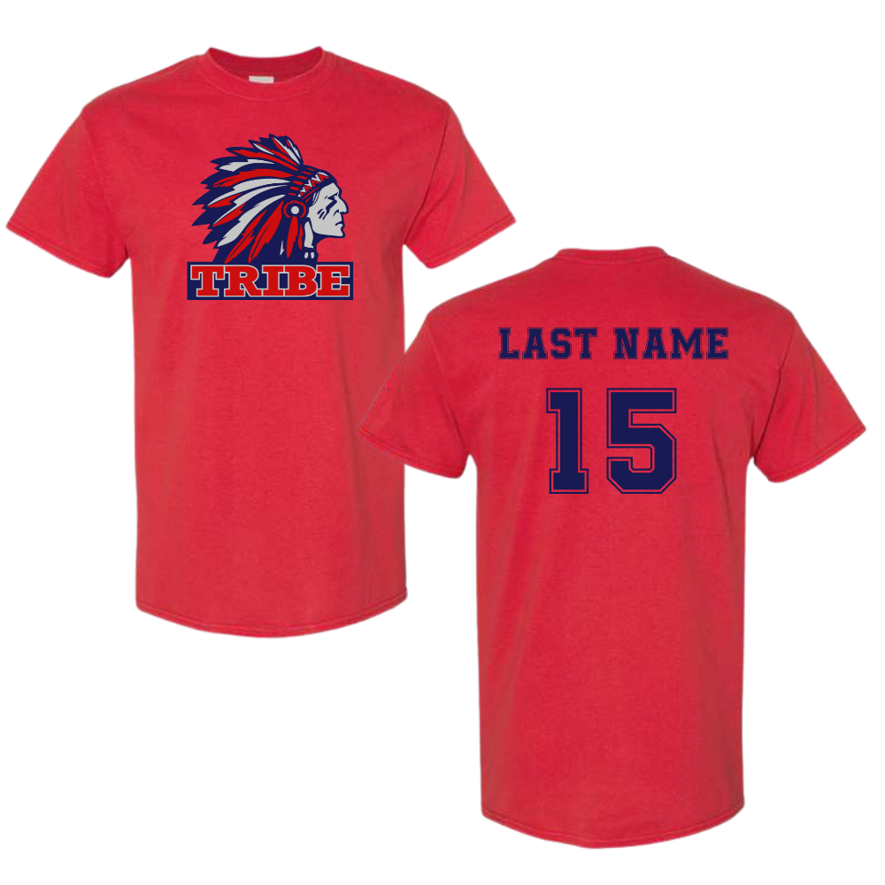 Red *Personalizable* Gildan Heavy Cotton Tee Full Front Logo & Back Name & Number (TRIBE)
