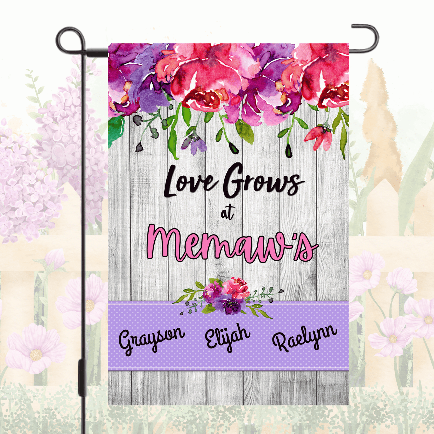 Custom Floral Garden Flag with Grandkids' Names