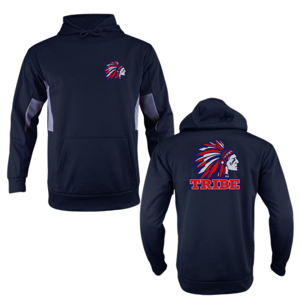 Navy/Charcoal Color-Block Polyester Hoodie with Front Chest & Back Logo (TRIBE)