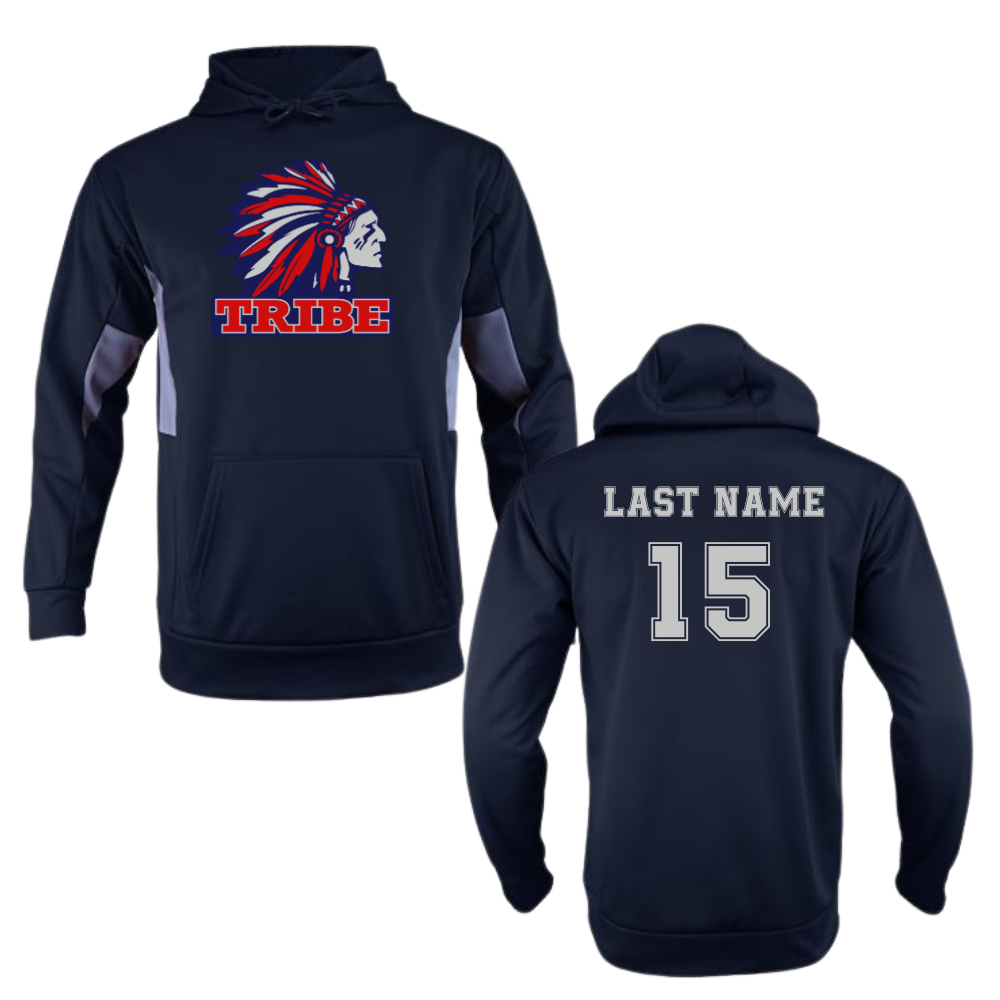 Navy/Charcoal *Personalizable* Color-Block Polyester Hoodie with Front Chest Logo and Back Name & Number (TRIBE)
