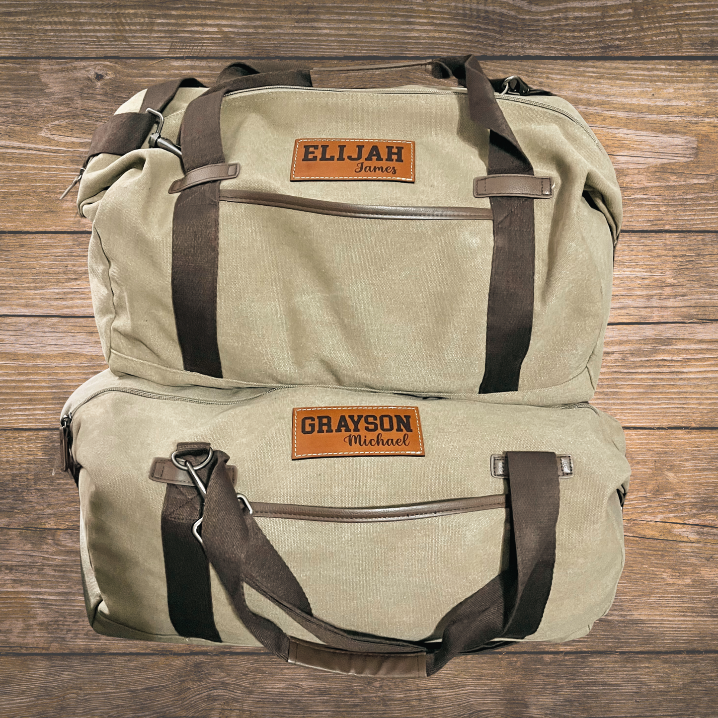 Personalized Duffle Bags - Custom Leather Patch