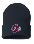 Navy OSFM Cuffed Beanie with Full color Logo printed on leather patch (Tribe)