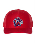 Richardson 112 Solid Red Snapback Trucker Adult OSFM with Full color Logo printed on leather patch (Tribe)