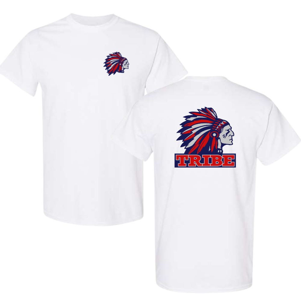 White Gildan Heavy Cotton Tee Front Chest & Back Logo (TRIBE)