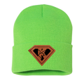 Kryptonite Neon Green 12" Cuffed Beanie with leatherette patch