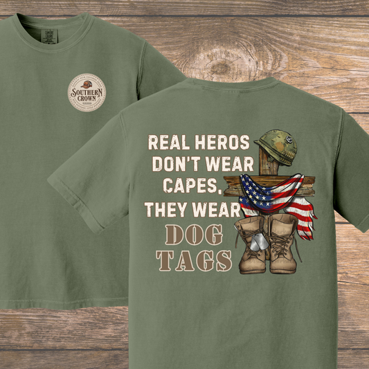 Real Heroes Don't Wear Capes T-Shirt - Military Tribute