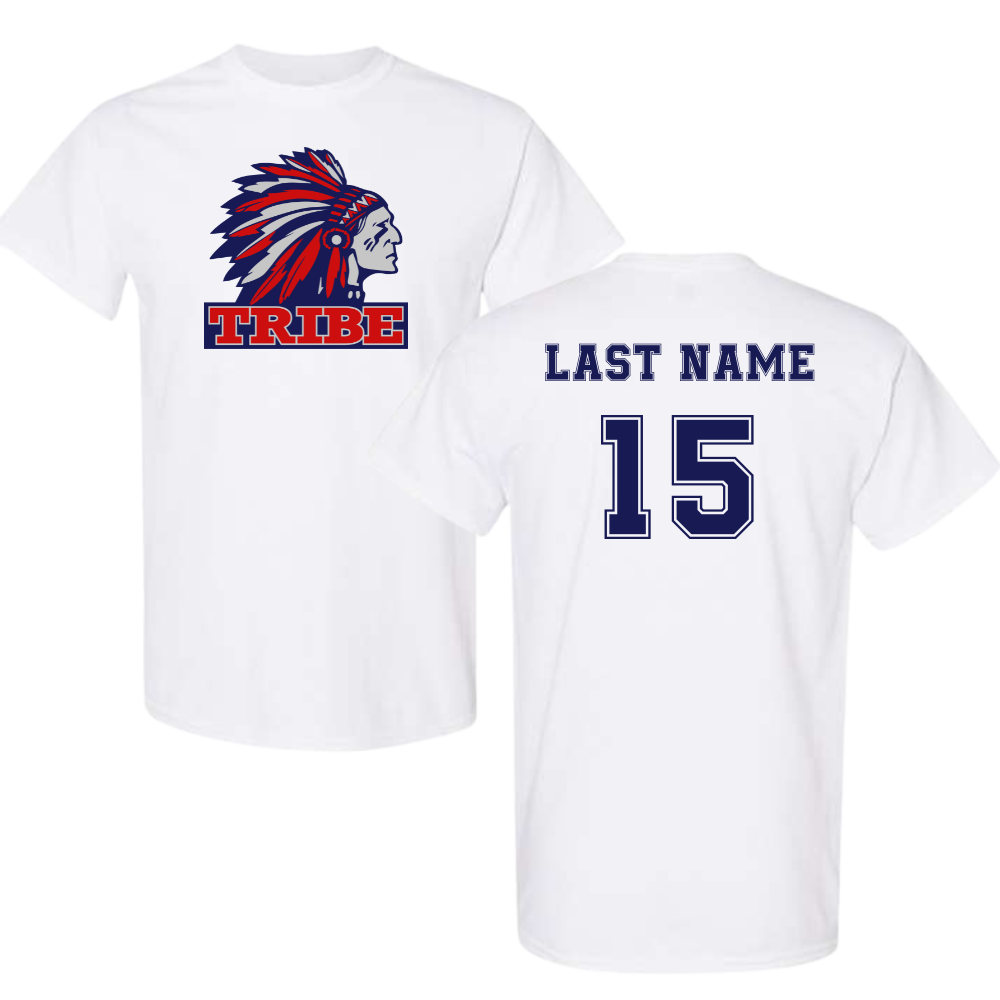 White *Personalizable* Gildan Heavy Cotton Tee Full Front Logo & Back Name & Number (TRIBE)