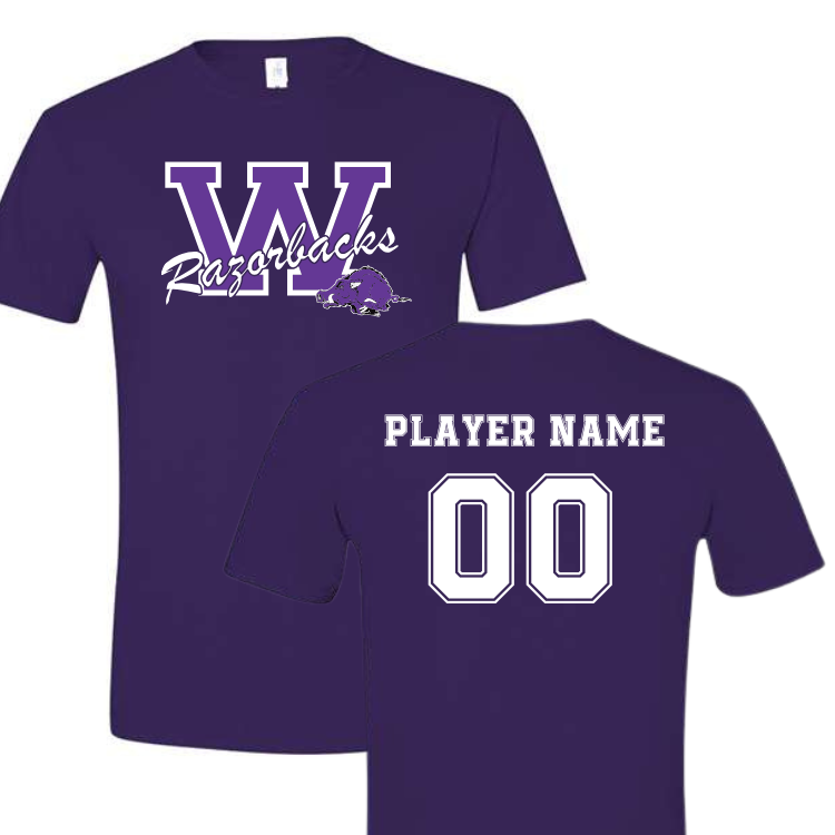 *Personalized* Walhalla Razorbacks Name & Number Cotton Tee-PURPLE