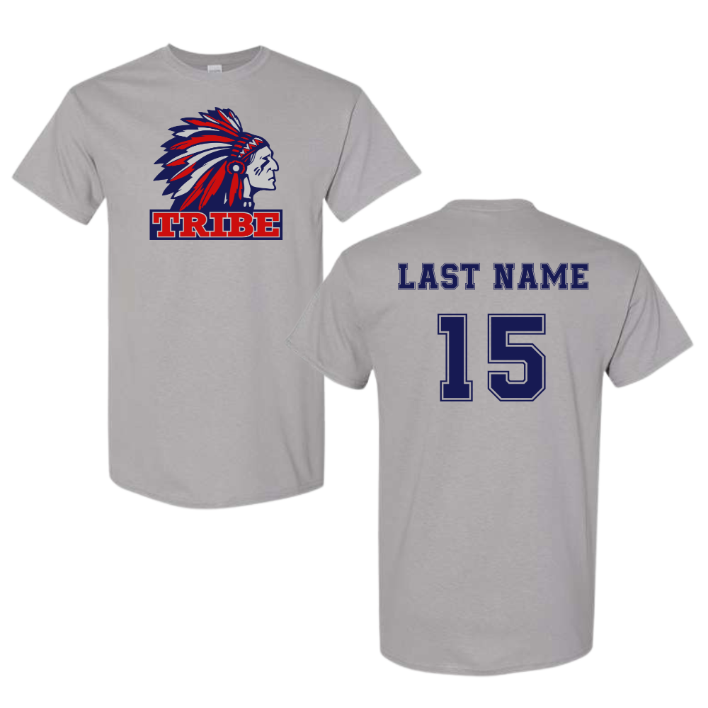 Gray *Personalizable* Gildan Heavy Cotton Tee Full Front Logo & Back Name & Number (TRIBE)