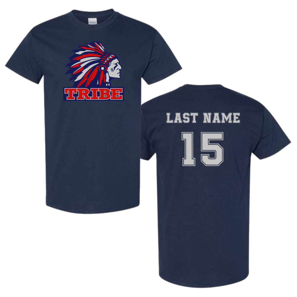 Navy *Personalizable* Gildan Heavy Cotton Tee Full Front Logo & Back Name & Number (TRIBE)